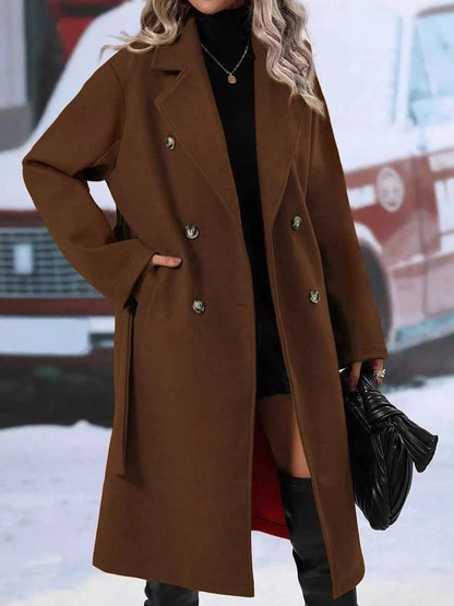 Sarah Express Women's Double-Breasted Tie Waist Coat - Belted Blazer Jacket