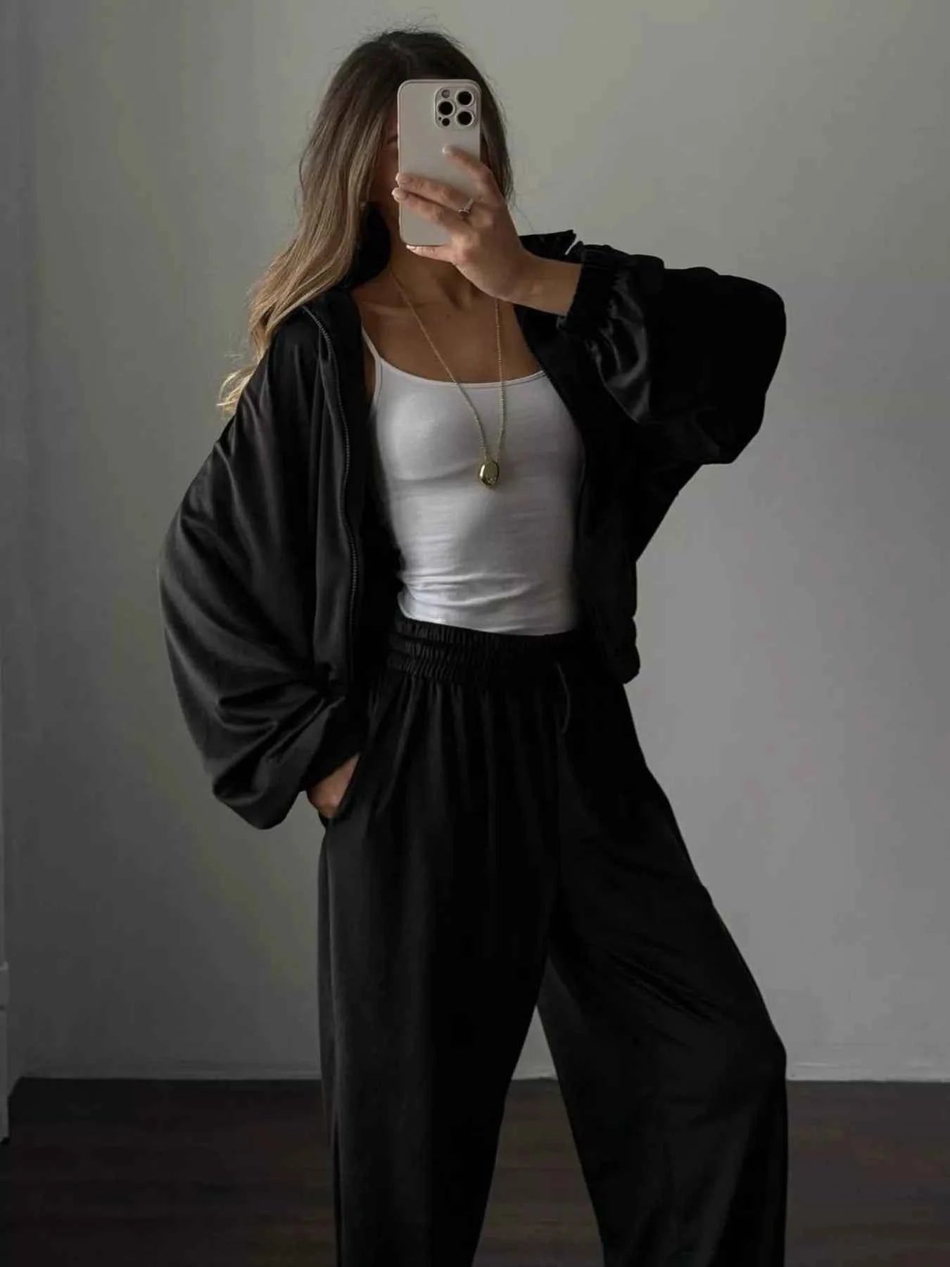 Sarah Express Women's Zip Up Long Sleeve Outerwear and Pants Set - Activewear Tracksuit