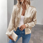Sarah Express Women's Slim Fit Zip Front Lightweight Jacket Long Sleeve Coat