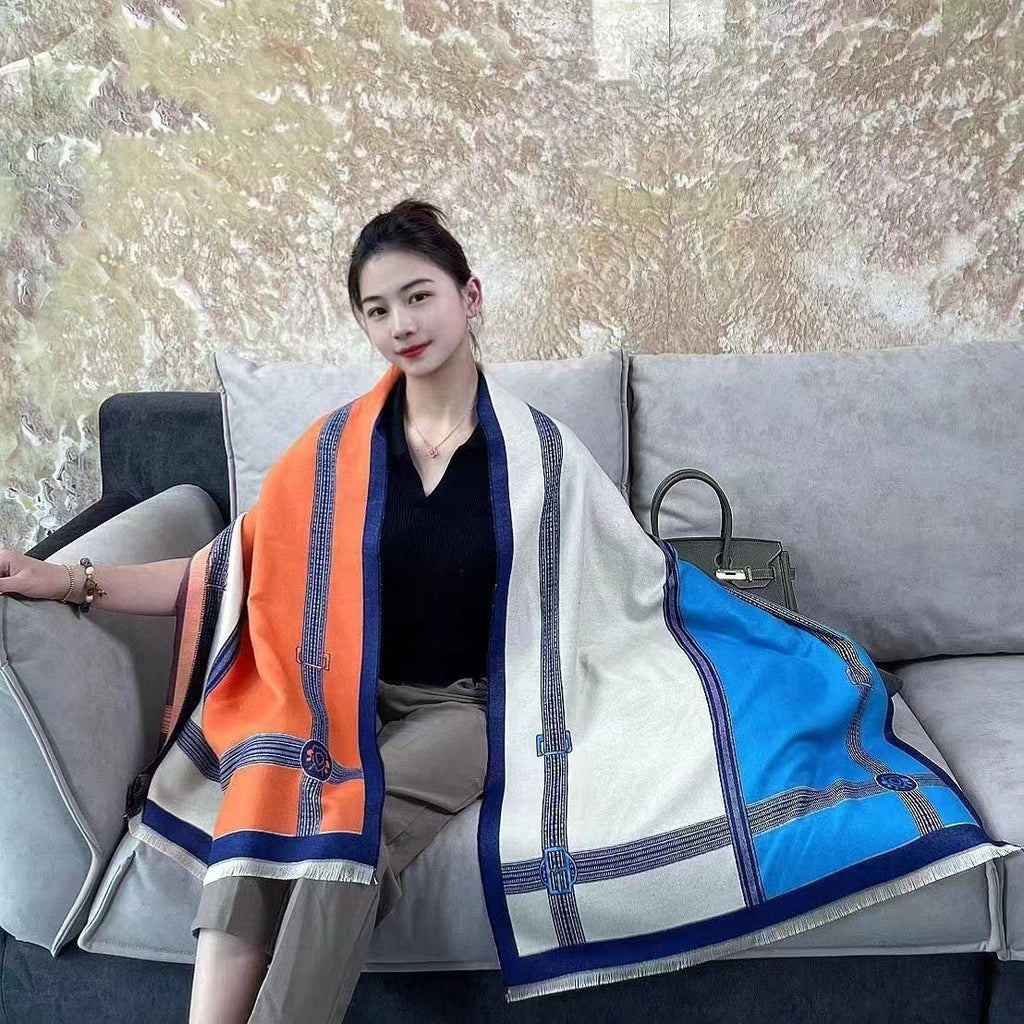 Sarah Express Women's Contrast Color Scarf - Oversized Soft Cotton Wrap Shawl Korean Style
