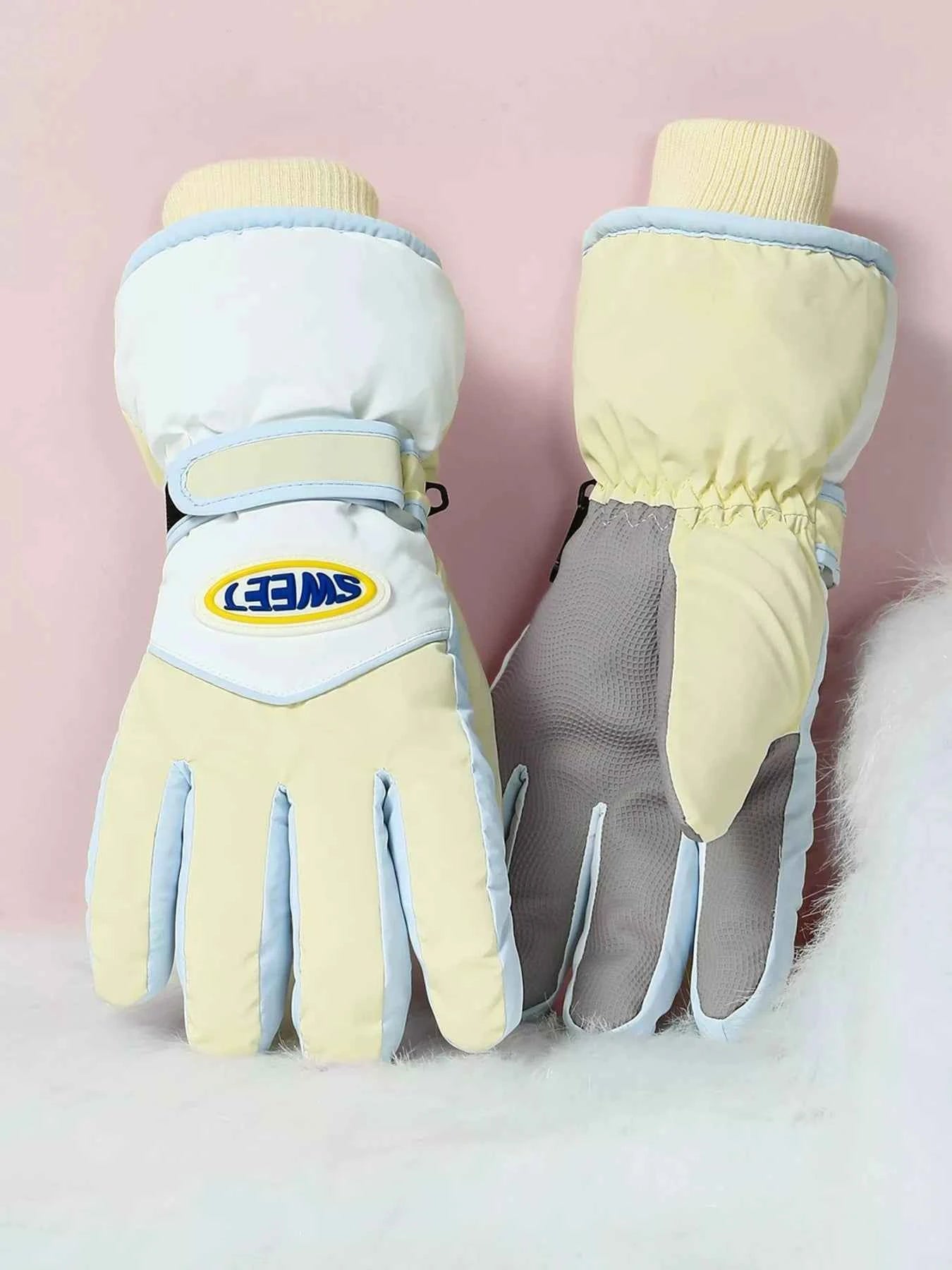 Sarah Express Women's Waterproof Ski Gloves - Insulated Winter Snow Gloves Pastel Yellow One Size