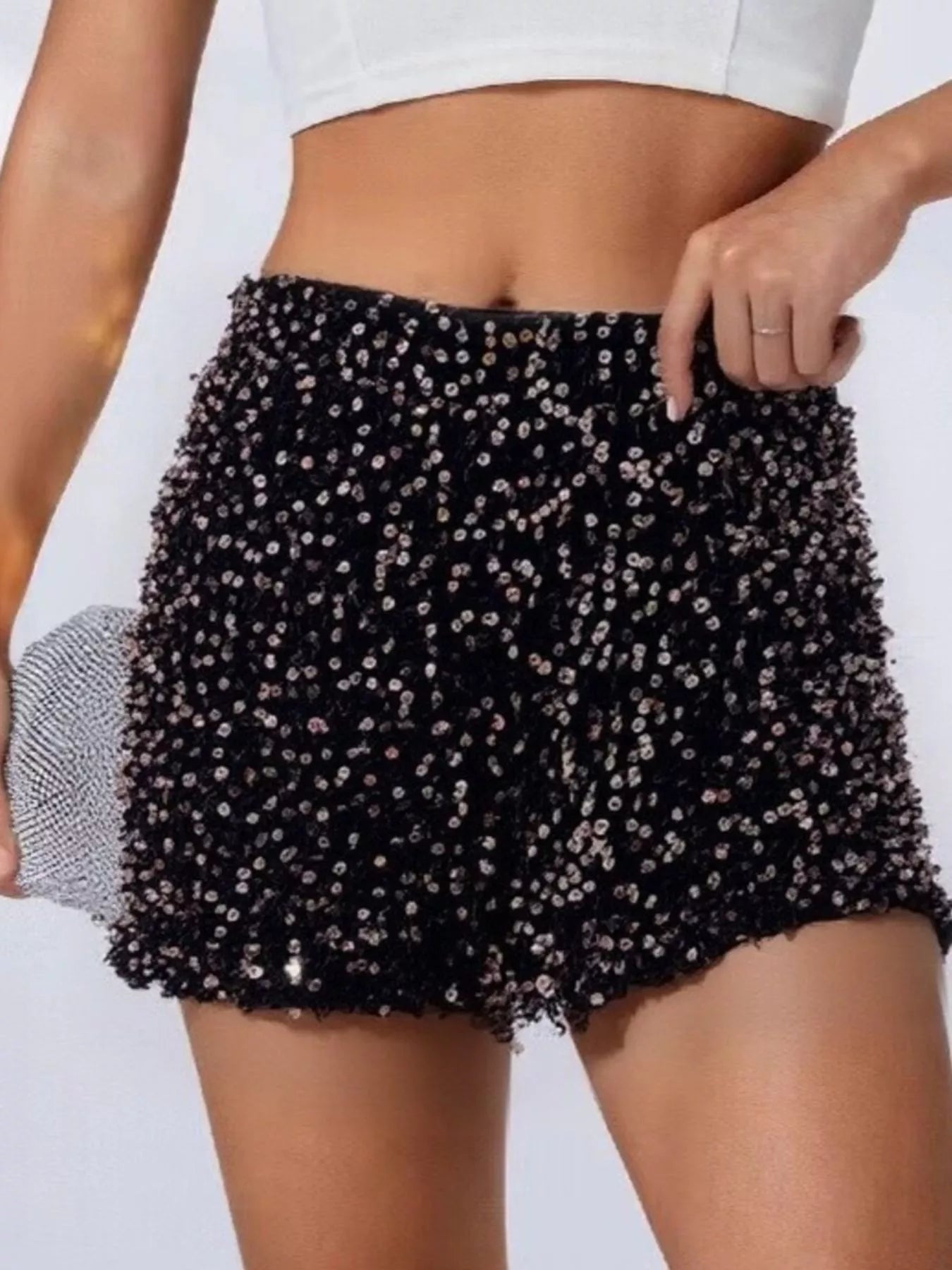 Sarah Express Women's Sequin Embellished High Waist Shorts - Party & Festival Wear