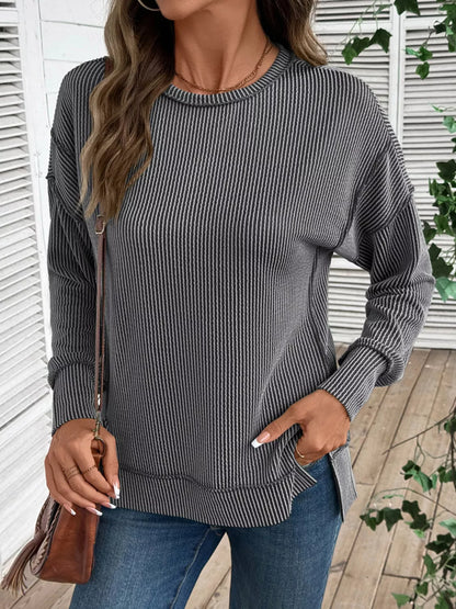 Sarah Express Women's Side Slit Round Neck Sweatshirt