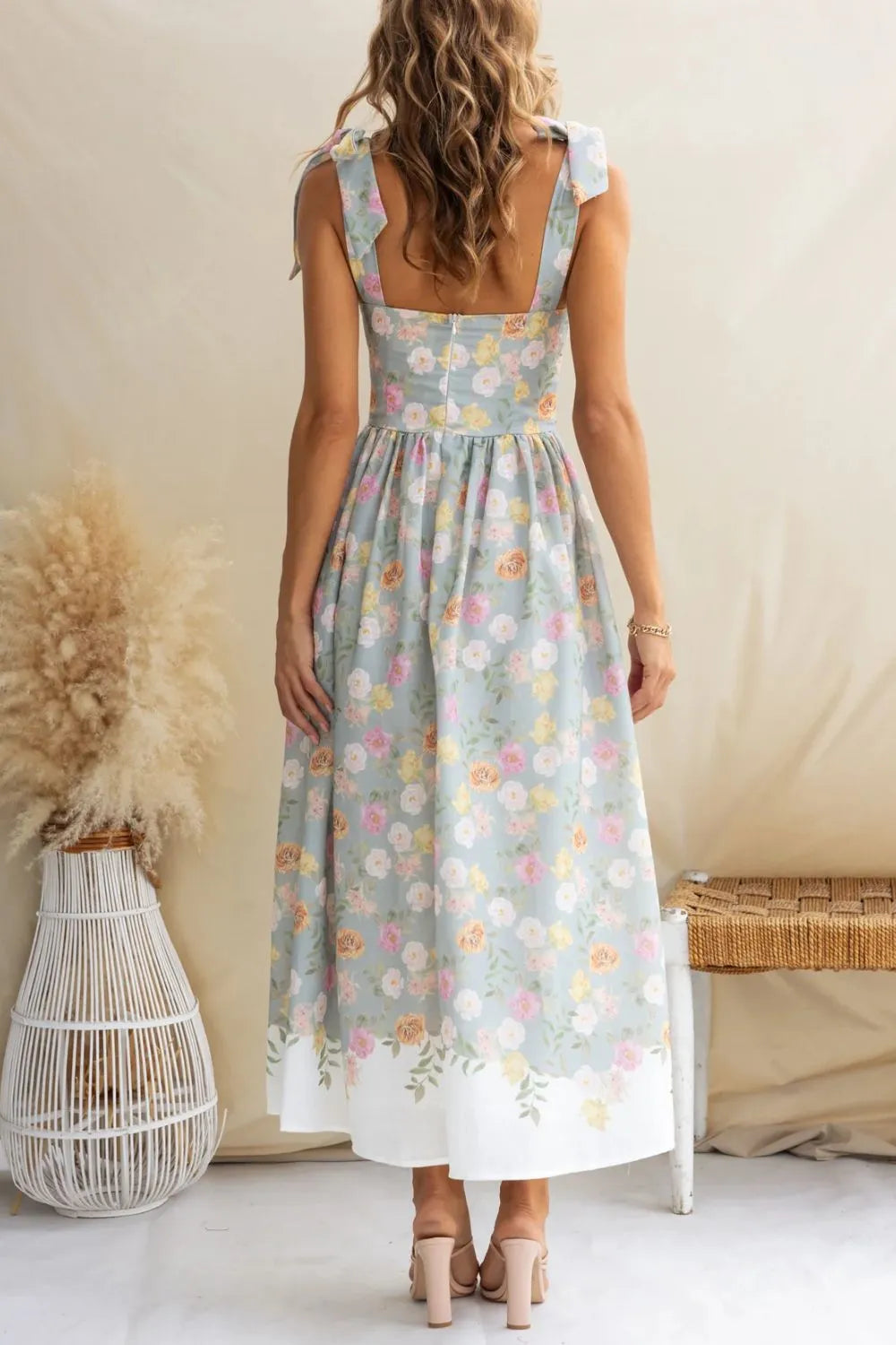 Sarah Express Women's Printed Tie Shoulder Midi Cami Dress