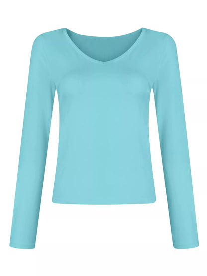 Sarah Express Women's Slim Fit V-Neck Long Sleeve T-Shirt - Ruched Detail Plus Size Top