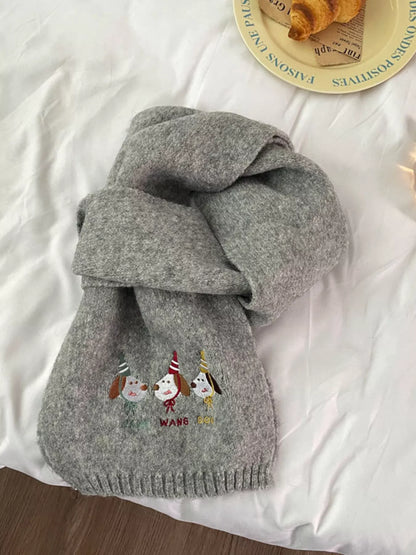 Sarah Express Women's Embroidered Dog Plush Scarf Gray ONESIZE
