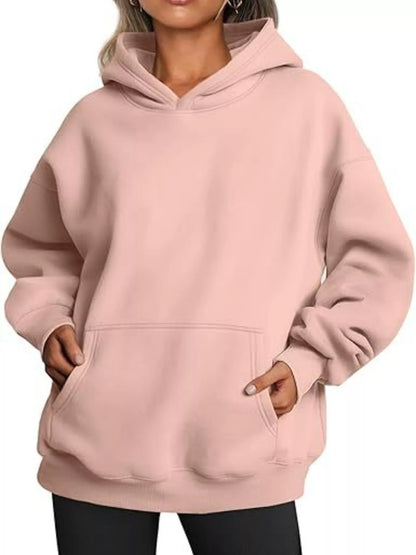 Sarah Express Women's Kangaroo Pocket Long Sleeve Hoodie Light Pink