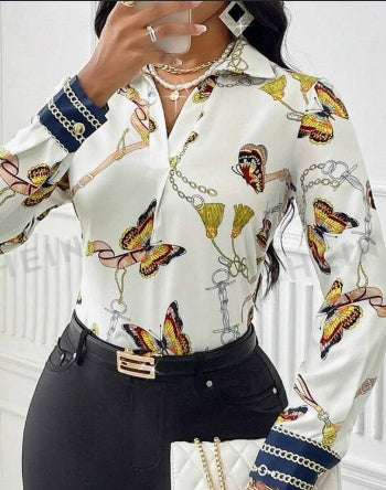 Sarah Express Women's Butterfly Print Long Sleeve Casual Shirt