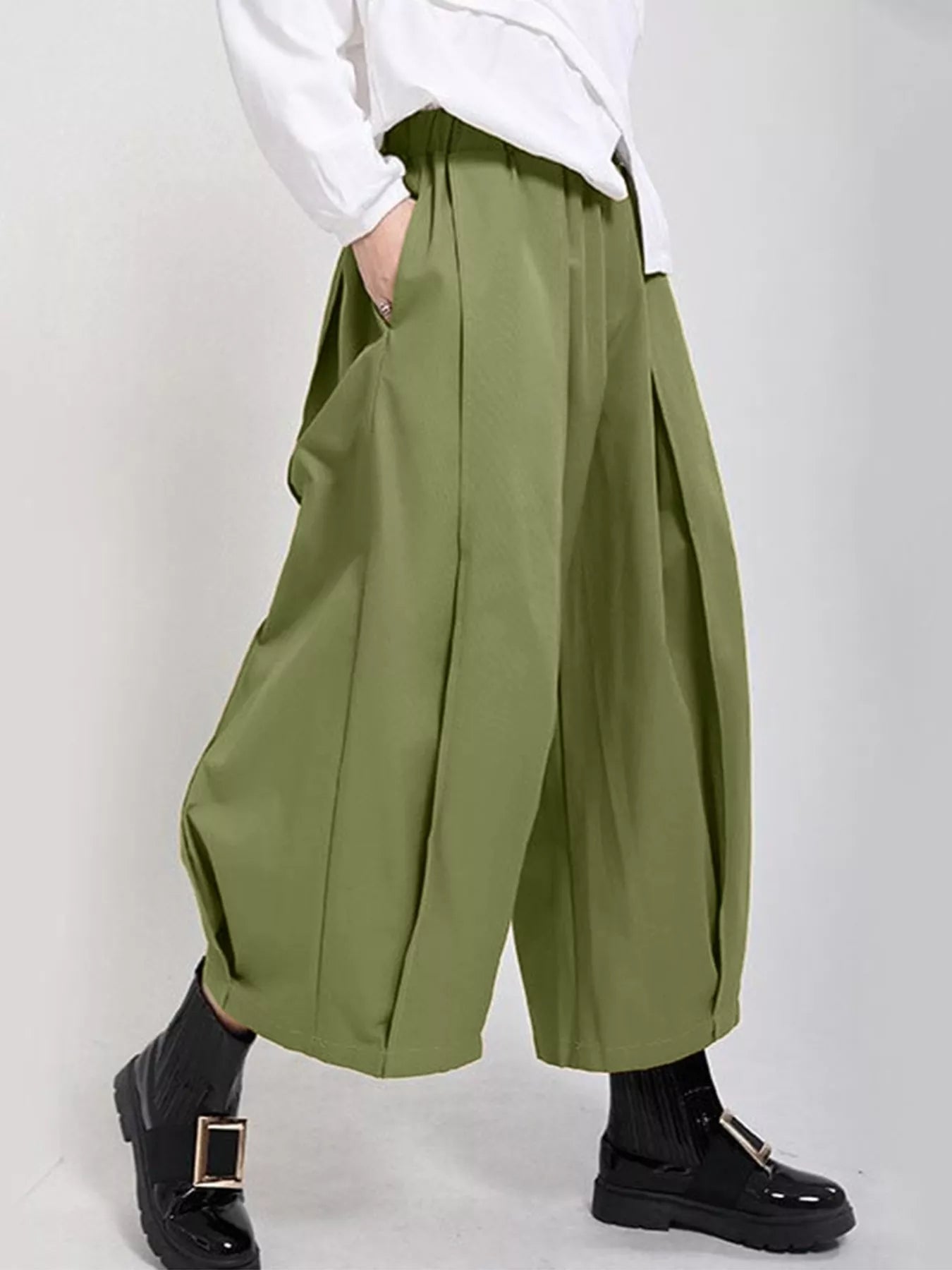 Sarah Express Women's Wide Leg Pleated Detail Pants Matcha Green