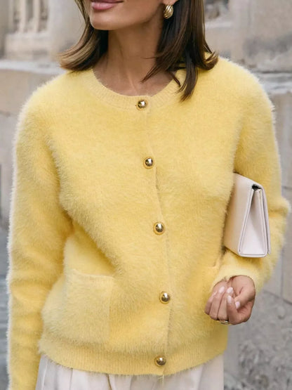 Sarah Express Women's Fluffy Knit Button Up Cardigan