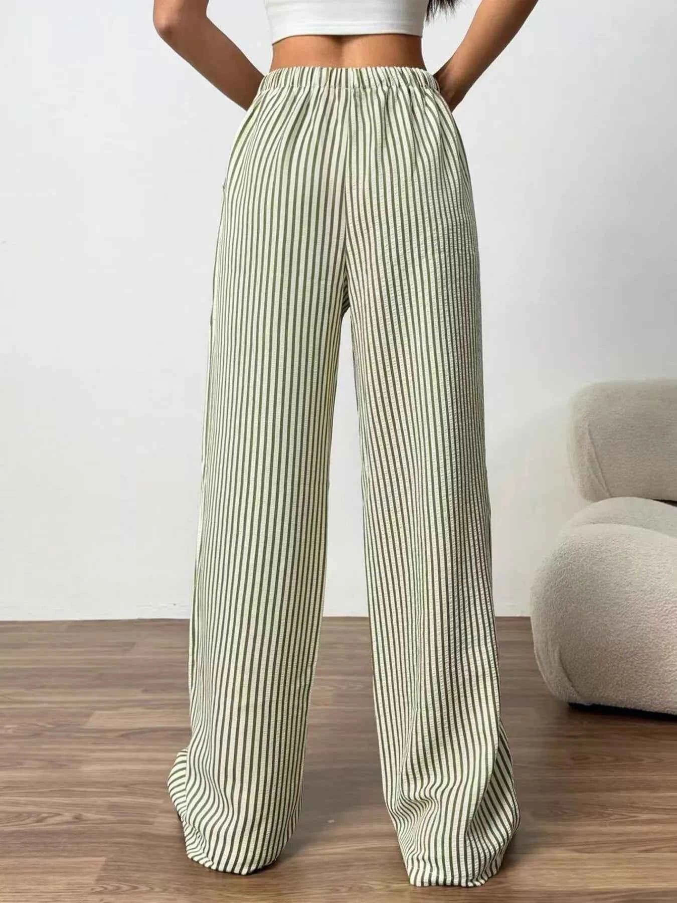 Sarah Express Women's Striped Wide Leg Pants with Drawstring Waist - Plus Size Available