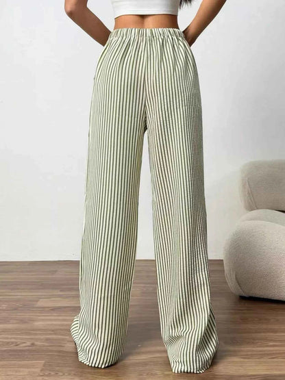 Sarah Express Women's Striped Wide Leg Pants with Drawstring Waist - Plus Size Available