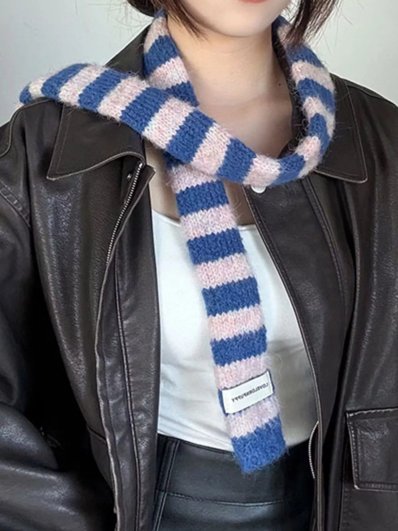 Sarah Express Women's Striped Knitted Warm Scarf Light Indigo ONESIZE