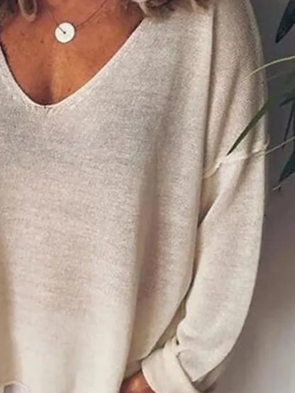 Sarah Express Women's V-Neck Drop Shoulder Long Sleeve T-Shirt