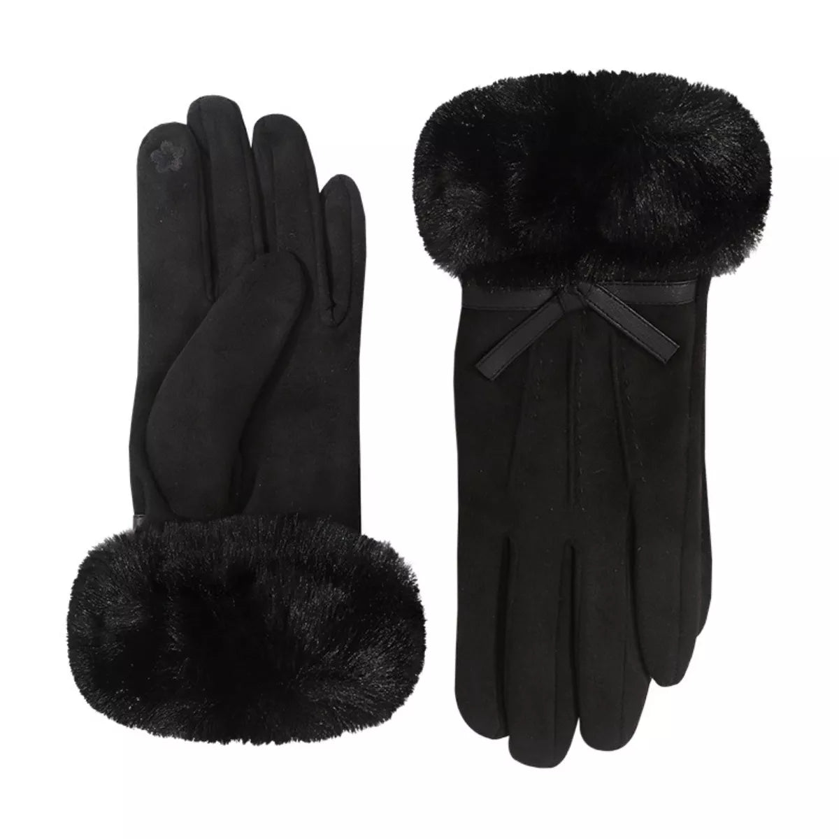 Sarah Express Women's Faux Fur Cuff Suede Gloves Black One Size