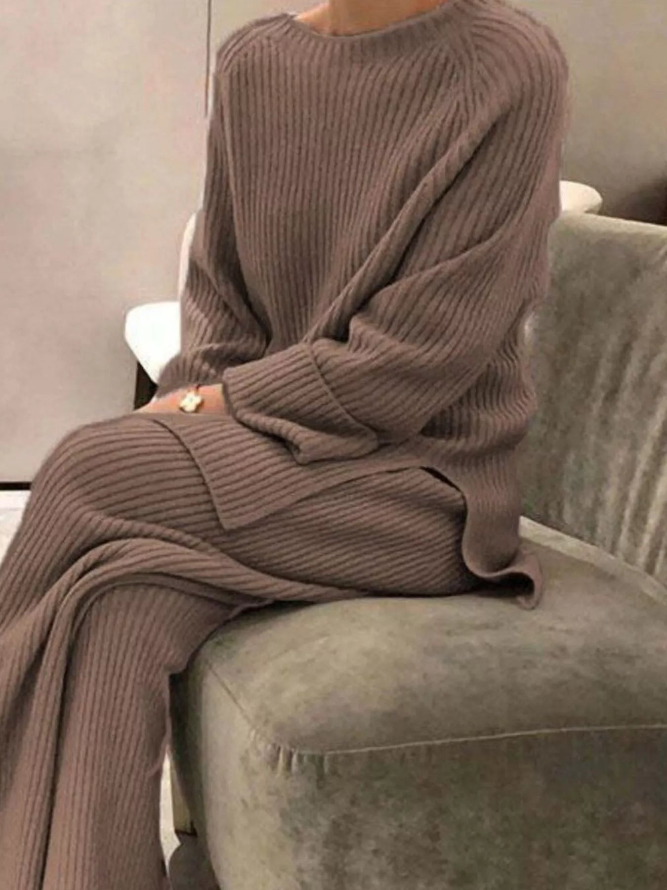 Sarah Express Women's Ribbed Knit Relaxed Fit Sweater Set - Top and Pants Plus Size