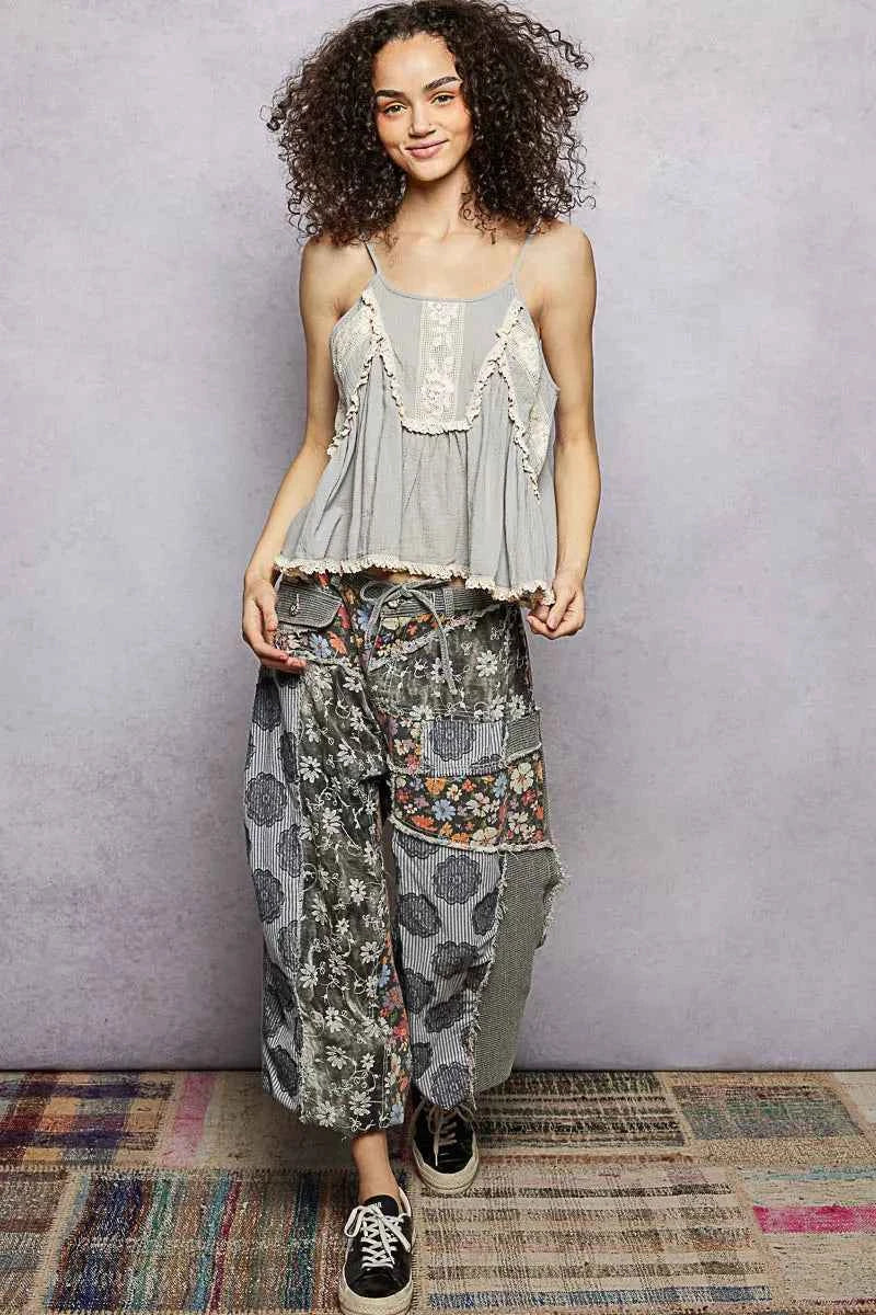 POL Boho Lace Trim Flowy Cami