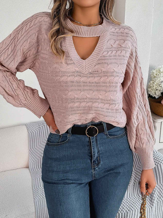 Sarah Express Women's Cable Knit Pullover Sweater - Hollow Out Long Sleeve Knitwear