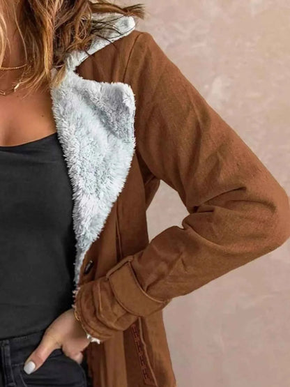 Sarah Express Women's Sherpa Lined Button Up Jacket - Cozy Fleece Outerwear Plus Size