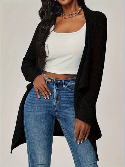 Sarah Express Women's Ribbed Knit Open Front Cardigan - Long Sleeve Lightweight Sweater