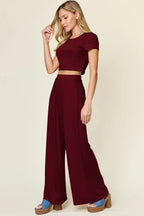 Sarah Express Women's Round Neck Top and Pants Lounge Set - Two Piece Outfit