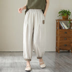 Sarah Express Women's High Waist Cropped Pants Loose Fit Cotton Linen - Casual Plus Size Ankle Length