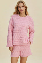 Sarah Express Women’s Plus Size Textured Long Sleeve Top and Shorts Set
