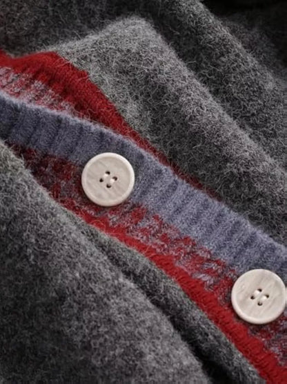 Sarah Express Women's Striped Trim Button-Up Knit Cardigan