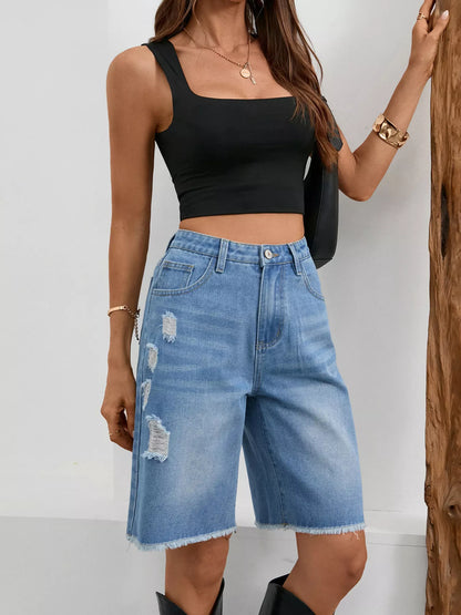 Sarah Express Women's Ripped Frayed Hem Denim Shorts