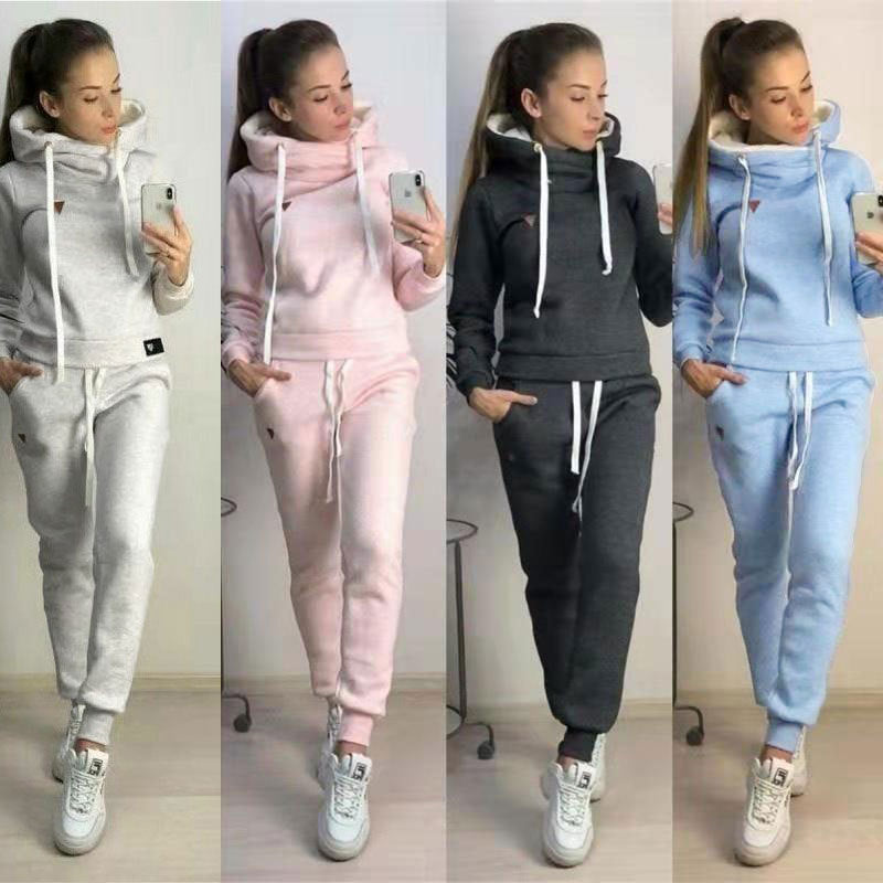 Women's Fleece Hooded Sports Suit Two-Piece Set