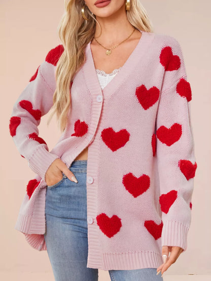 Sarah Express Women's Heart Pattern Knit Button-Up Cardigan