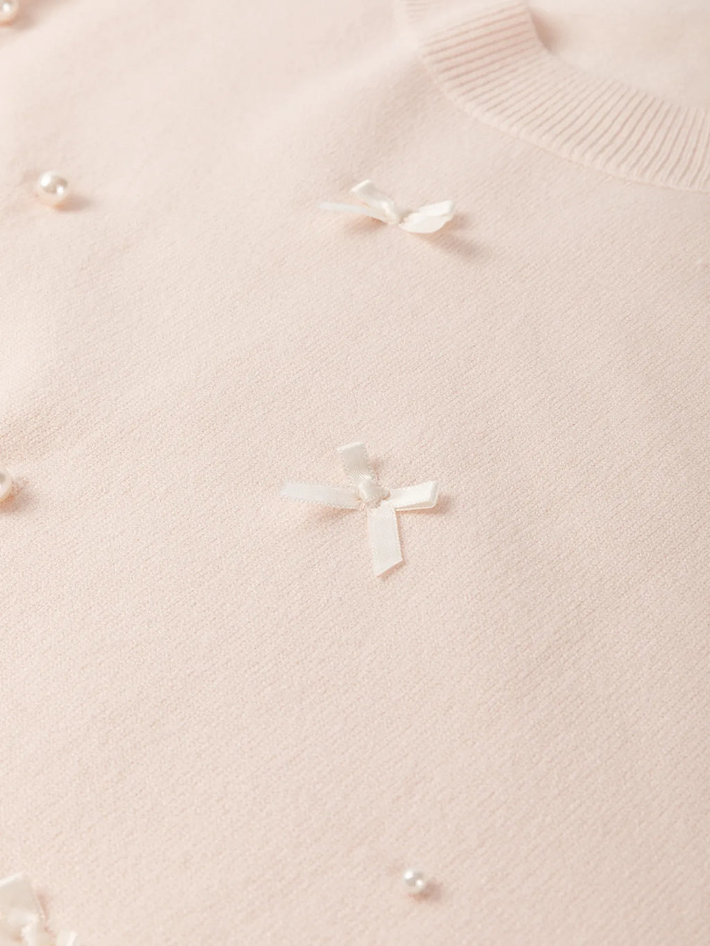 Sarah Express Women's Pearl Embellished Bow Detail Short Sleeve Sweater