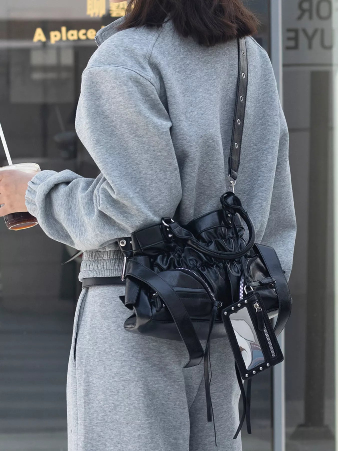 Sarah Express Women's Ruched Leather Crossbody Bag