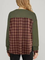 Sarah Express Women's Plaid Patchwork Drop Shoulder Sweatshirt