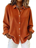 Sarah Express Women's Corduroy Button-Down Shirt Plus Size Orange