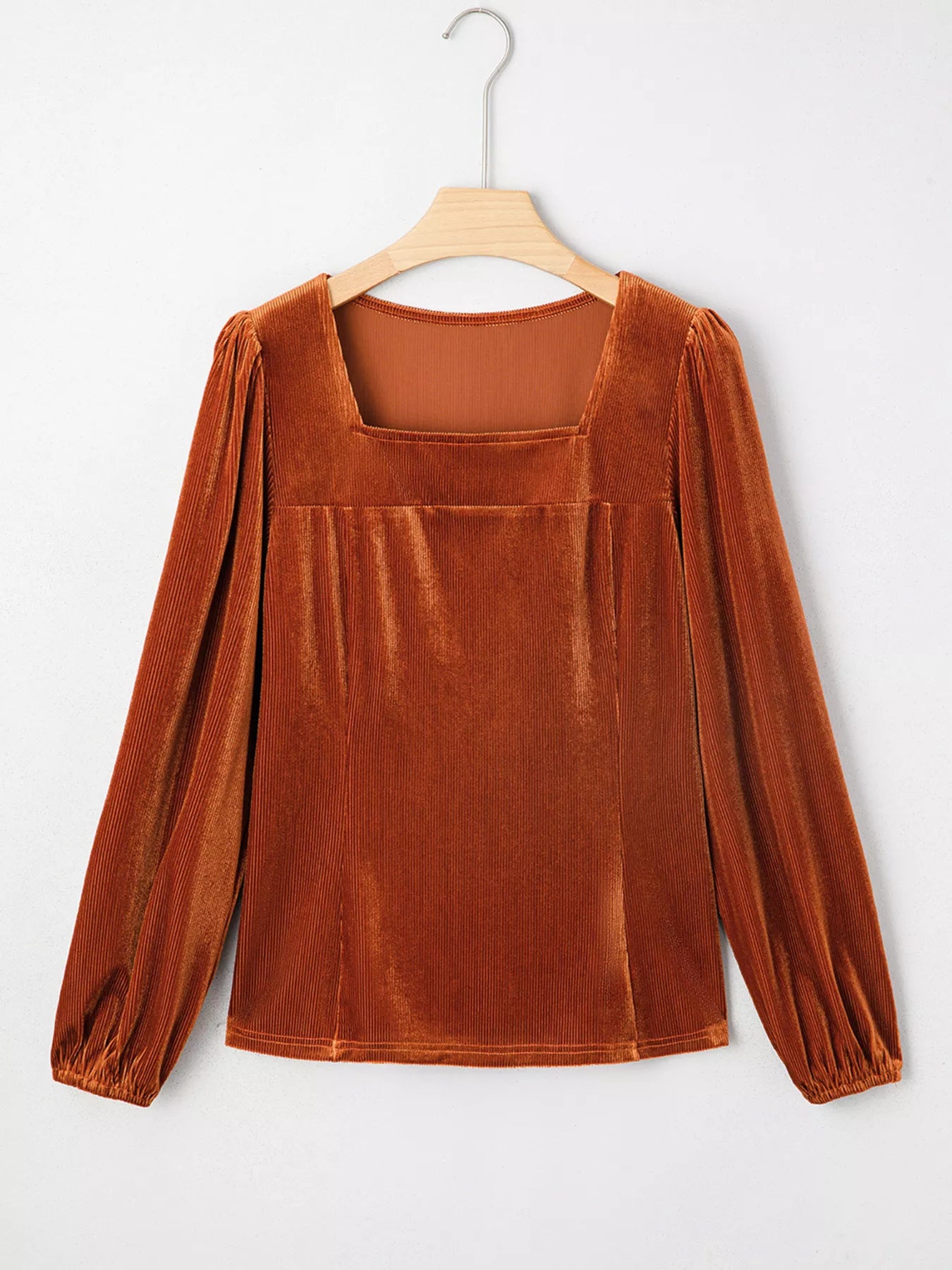 Sarah Express Women's Velvet Ribbed Texture Square Neck Slim Puff Sleeve Top