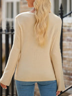 Sarah Express Women's Ribbed Knit Button Front V Neck Cardigan