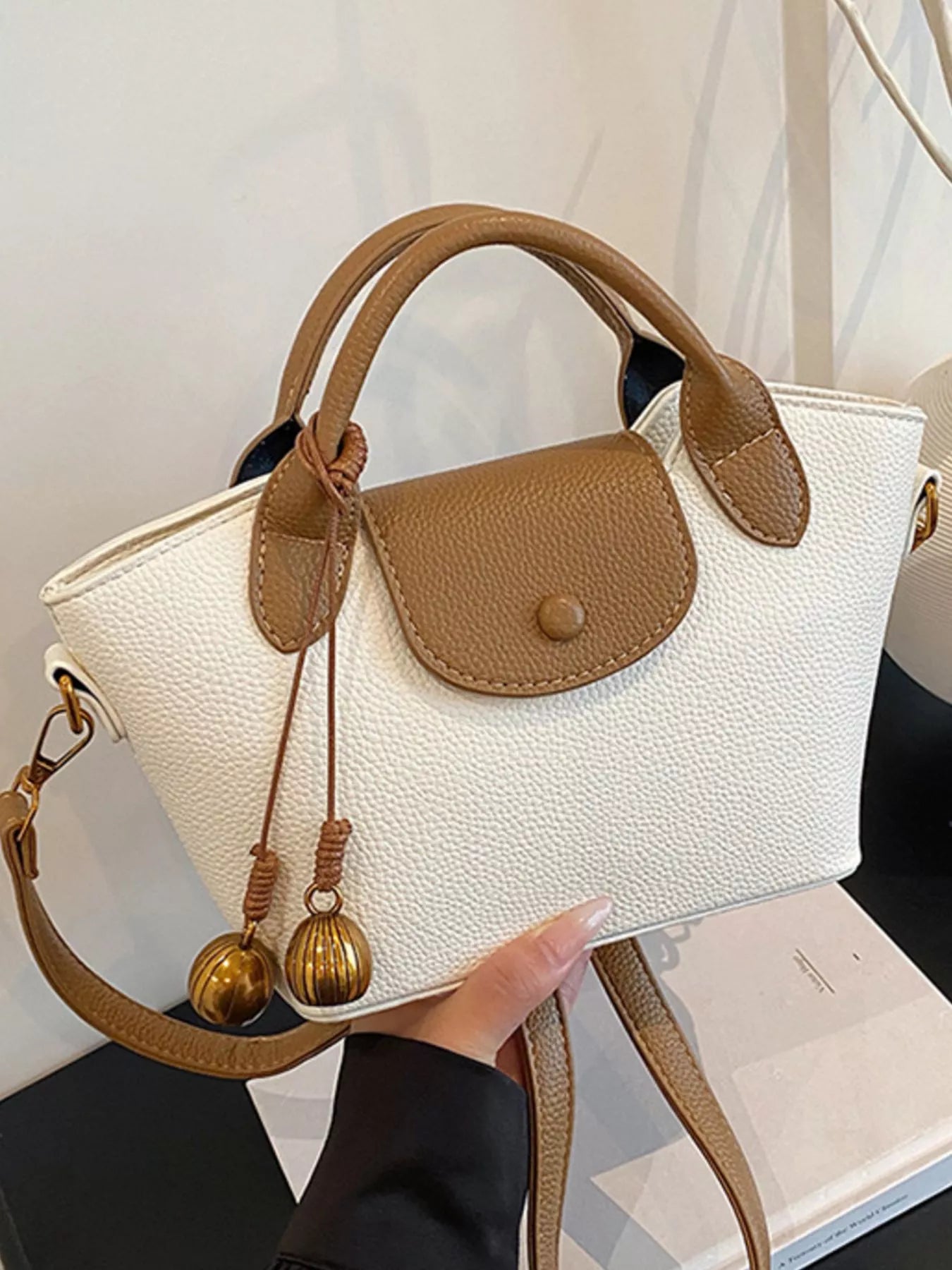 Sarah Express Women's Top Handle Leather Crossbody Bag Cream One Size