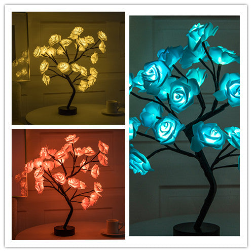 Sarah Express Rose Flower LED Table Lamp - USB Battery Operated Bonsai Tree Night Light for Bedroom Home Decor Set1