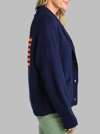 Trendsi Women's USA Flag Chunky Knit Button-Down Cardigan