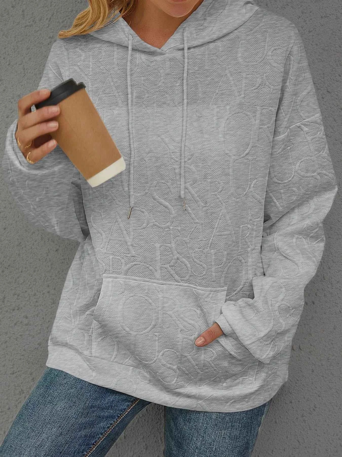 Sarah Express Women's Embossed Lettering Casual Hoodie Plus Size