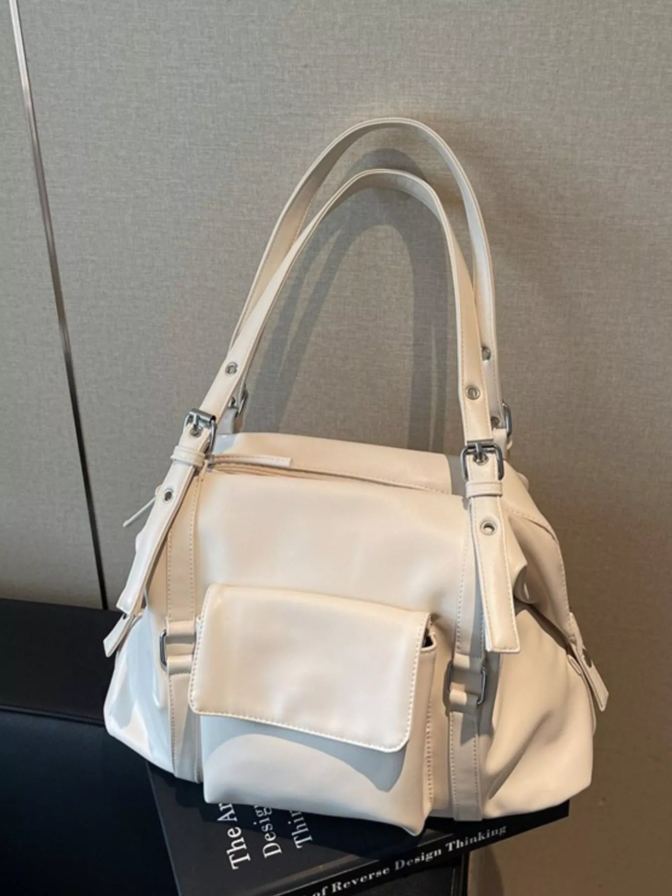 Sarah Express Large Multi Pocket Handbag - PU Leather Tote Bag with Organizer Compartments White ONESIZE