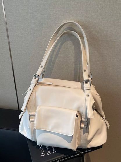 Sarah Express Large Multi Pocket Handbag - PU Leather Tote Bag with Organizer Compartments White ONESIZE