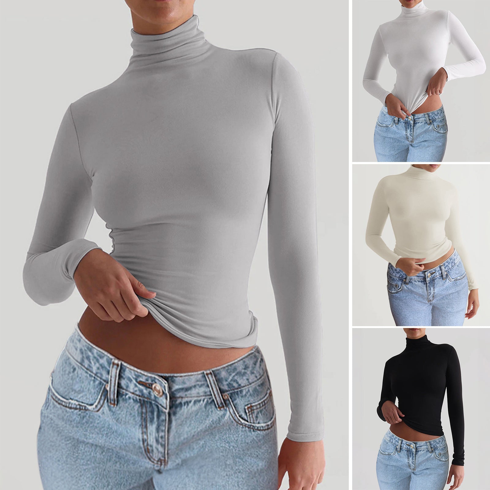 Women's Slim-Fit Solid Color Knitted Long Sleeve Shirt