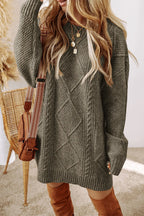 Sarah Express Women's Cable-Knit Sweater Dress Round Neck Long Sleeve Fall Winter Casual Comfort