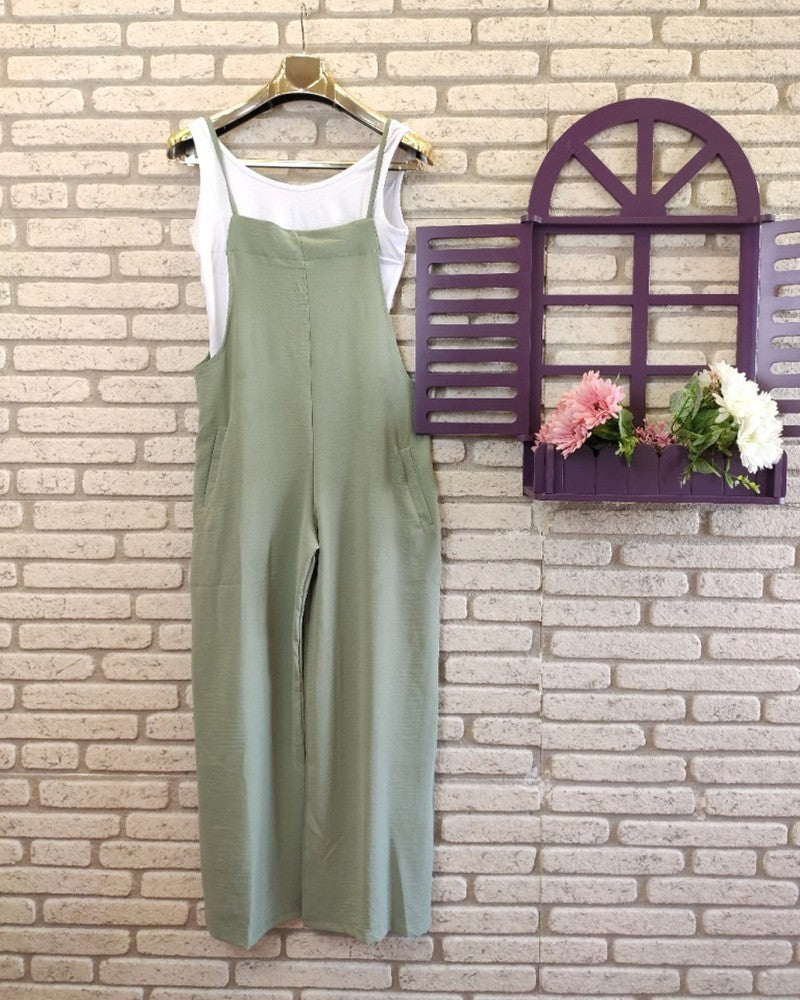 Sarah Express Suspender Wide-Leg Jumpsuit Women's Sleeveless Overall Style