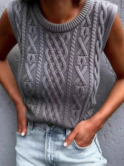 Sarah Express Women's Cable Knit Sweater Vest - Ribbed Sleeveless Knit Top Gray