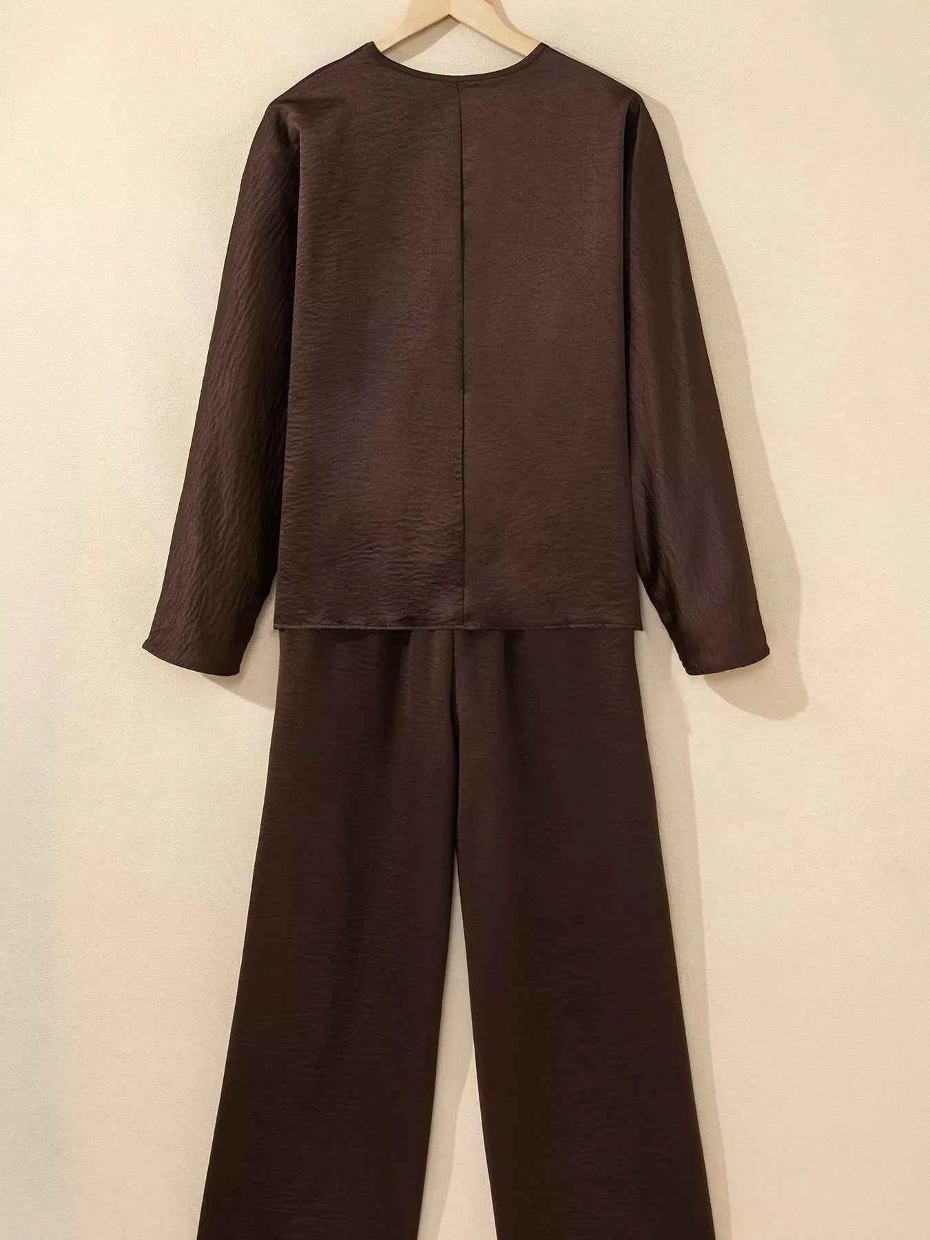 Sarah Express Women's Braided V-Neck Long Sleeve Top and Drawstring High Waist Pants Set