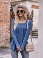 Sarah Express Women's Square Neck Long Sleeve T-Shirt - Ruched Design