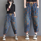 Sarah Express Women's Loose Fit High Waist Denim Jeans Blue Casual Fashion Straight Leg Pants